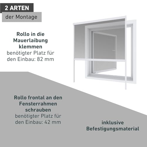 Windhager Insektenschutz Rollo Plus, Fliegentitter, Alurahmen für Fenster, weiß, Selbstbausatz 130 x 160 cm