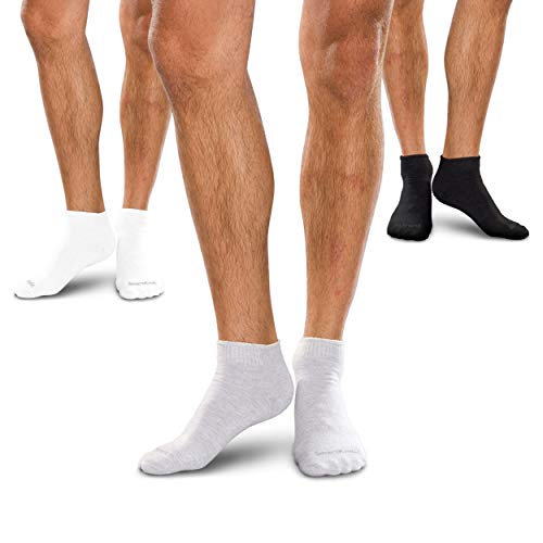 SmartKnit Seamless Mini-Crew Socks 3-Pack for Diabetes, Arthritis or Sensitive Feet (Black, White, Grey - Medium)