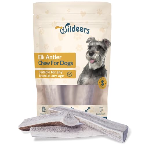 Wildeers Split Elk Antlers for Dogs, Small, 3-Pack, Made in USA, Grade A Antler Dog Chews Bones for Puppies and Small Breeds, 4-5