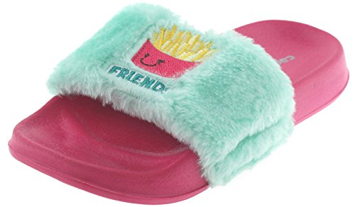 Capelli New York Girls Faux Fur I Feel Lovestruck Fashion Slide, Mint Burger, 10-11 Big Kid