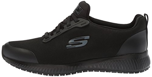 Skechers for Work Women's Squad SR Food Service Shoe, black flat knit, 7 M US