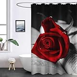 WEQEER Duschvorhang Rosen Blumen Roten Rosen Duschvorhänge 120x200 180x180 Anti-Schimmel Wasserdicht Textil Rote Rosen Duschvorhang Für Badzimmer Mit 12 Haken (4,120 x 200 cm)