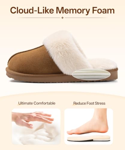 Image of Litfun Fuzzy Memory Foam Slippers for Women Indoor Outdoor House Shoes