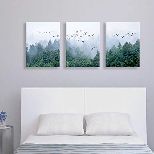 Canvas Art Green Forest Art Nordic Home Decoration Forest Landscape Natural Art Canvas Print Poster Bedroom Bathroom Mural 30Cmx40Cm X3 Panel Frame Canvas Wall Art For Modern Living Room Decoration #TOP5