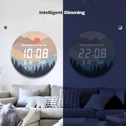 Digital LED Wall Clock for Home & Office, Wilderness Sunset, 12'' - Image 4