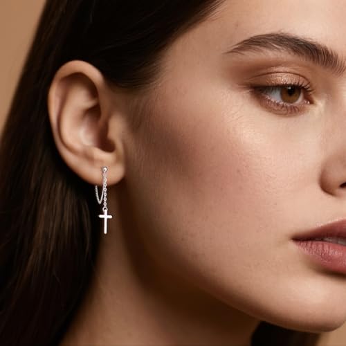SLUYNZ Solid 925 Sterling Silver Cross Dangle Earrings for Women Teens Minimalist Dangle Earrings Chain2