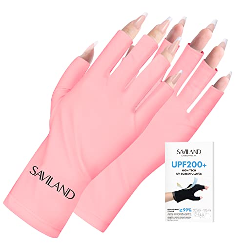 Saviland Guantes de protección UV para uñas, guantes de manicura profesional UPF200+ protección anti-UV guante sin dedos para esmalte de uñas Protégez Professionnel les Mains des Lamp U V (Rosa)