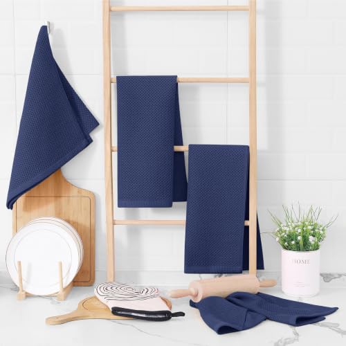 Image of Homaxy 100% Cotton Waffle Weave Kitchen Dish Towels 6-Pack, Dark Navy | 13 x 28 Inches, Ultra Soft Absorbent Dish Towels, Quick Drying Cleaning Towels