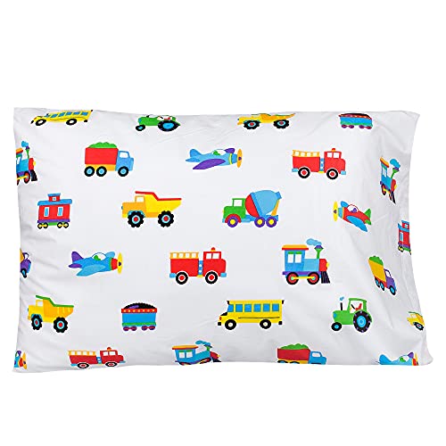 Wildkin Kids 100% Cotton Twin Sheet Set For Boys & Girls, Bedding Set Includes Top Sheet, Fitted Sheet, And One Standard Pillow Case, Bed Sheet Set For Cozy Cuddles (Trains, Planes & Trucks) #TOP5