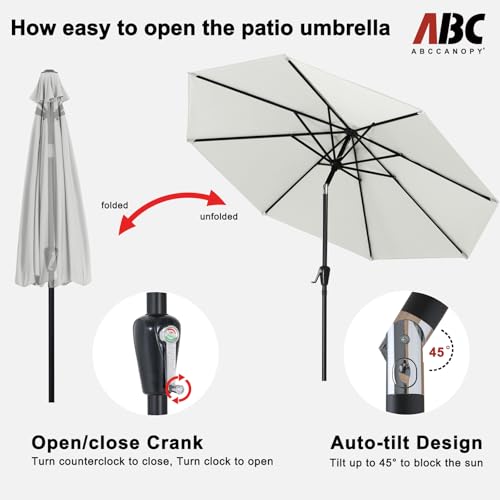 Image of ABCCANOPY 10FT Patio Umbrella Outdoor 8 Ribs Table Umbrella(Light Beige) | Fade & UV Resistant Fabric,8 Fiberglass Ribs,Smooth Crank System,Wind Resistance,Great for Patio,Backyard,Garden,Deck