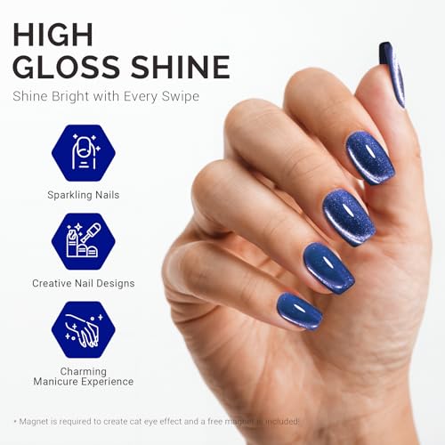 Image of MelodySusie Jeweliver Cat Eye Gel Nail Polish, 0.5 Fl Oz Blue Glitter Holographic Magnetic Nail Polish with Magnet, UV Gel for Nail Art Manicure Salon DIY at Home C6687
