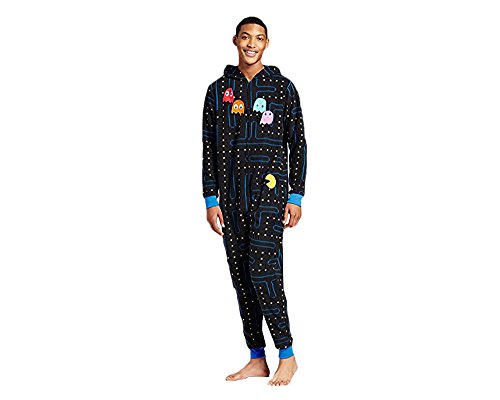 Pacman Gamer Adult Novelty Hooded Onesie Pajama with Detachable Pieces (Medium) Black