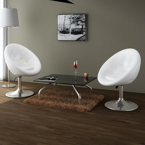 Jkghdrt Lot de 2 fauteuils à cocktail en cuir synthétique blanc design Chesterfield avec vérin à gaz et hauteur d'assise réglable pour un style moderne