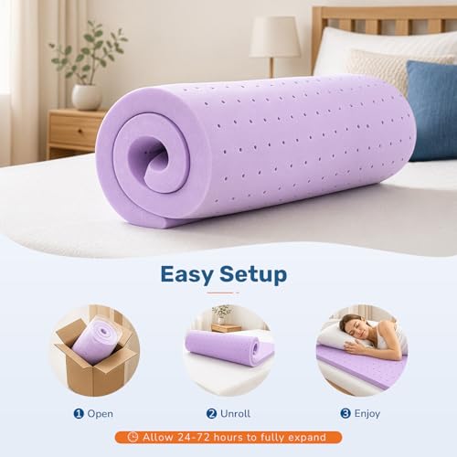 Image of DUMOS 1.5 Inch Cooling Memory Foam Mattress Topper Twin XL, Gel Ventilated Soft Pressure Relief Mattress Pad, Breathable Bed Topper for Bedroom, RV and Sleeper Sofa, CertiPUR-US Certified, Purple
