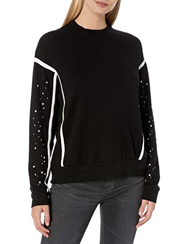 Monrow Women's Black Supersoft Sweatshirt w/Seamed Binding, Medium