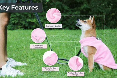 Image of JACKO & CO - Fleece Vest Dog Sweater with Leash Ring - Soft, Warm & Lightweight Pullover Coat for Small & Medium Dogs, Puppies & Cats - Cozy Fall /Winter /Spring Pet Jacket (Pink Lemonade, XL 17-25lbs)