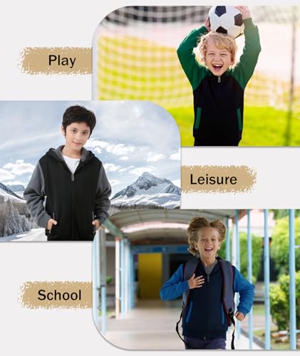 Image of ZITY Boys Zip Up Hoodie Fleece Jacket Kids Sherpa Lined Sweatshirts Outerwear Unisex Warm Winter Coat 6-15 Years Old