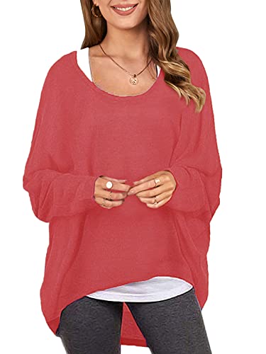 Image of ZANZEA Women's Off The Shoulder Batwing Tops Casual Loose Oversized Tshirts Long Sleeve Fall Pullover Sweater Tops