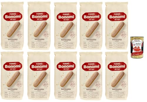 Forno Bonomi, bizcochos italianos con cuchara, Savoiardi, ladyfingers, para tiramisú, galletas, galletas, 10 x 400 g + polpa italiana gourmet 400 g