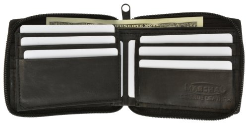 Mens Black Leather Wallet Lamb Zippered Bifold 7822