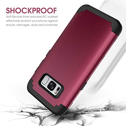 Bentoben Case For Galaxy S8 5.8", Heavy Duty Full Body Rugged Shockproof Hybrid Three Layer Hard Plastic Soft Rubber Bumper Protective Phone Cases Cover For Samsung Galaxy S8 5.8", Wine Red/Burgundy #TOP5