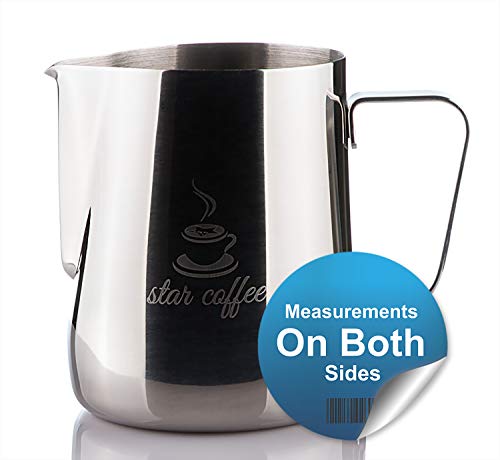 Star Coffee 20, 12 or 30oz Stainless Steel Milk Frothing Pitcher - Measurements