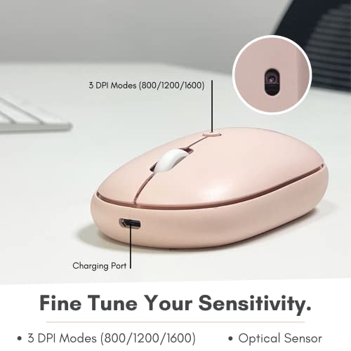 Macally Wireless Bluetooth Mouse - Quiet, Comfortable, Rechargeable for MacBook Air/Pro, Mac, iMac, Apple iPad - Wireless Mouse for Laptop, Windows PC Desktop