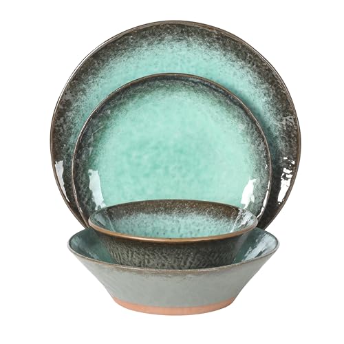 Gibson Elite Green Lantern Service for 4 (16 Piece) Double Bowl Dinnerware Set, Teal, Soft Gray, Dinnerware Set - Image 8