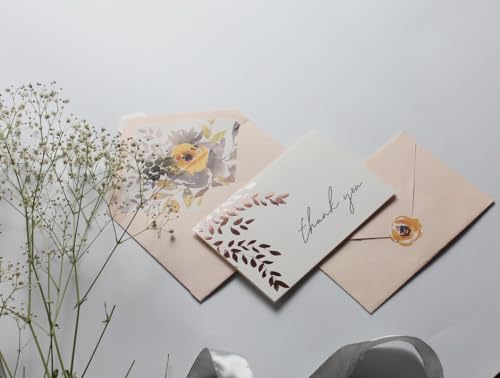 Image of mudrit 40 Blank Gold Foil Thank You Cards with Liner Envelopes & Floral Stickers for Weddings, Bridal Shower, Engagement, Baby Shower, Business