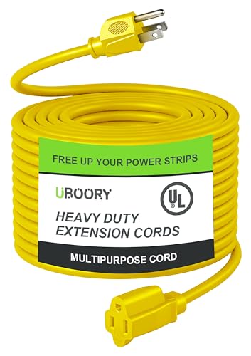 Outdoor Extension Cord Waterproof 100 FT Yellow 14/3 SJTW Heavy Duty Flexible 100% Copper 3 Prong Extension Cord for Lawn Garage UL Listed