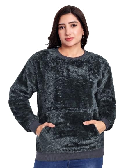 matelco Women Woollen Sherpa Fur Zipper Sweatshirt-picture-58