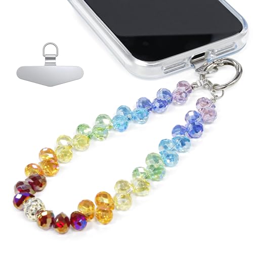 Image of TENOC Beaded Phone Wrist Strap, Multicolor | Cellphone Lanyard Chain, Sparkling Wristlet Bracelet, For Women