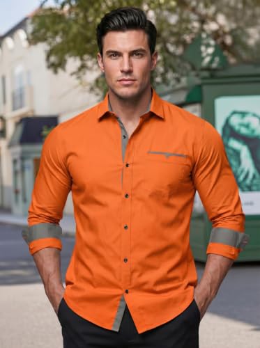 Image of Men's Cotton Blend Shirt with Solid Long Sleeves Spread Coller Neck Regular Fit Single Chest Pocket and Standard Length | Cotton Casual Shirt for Man