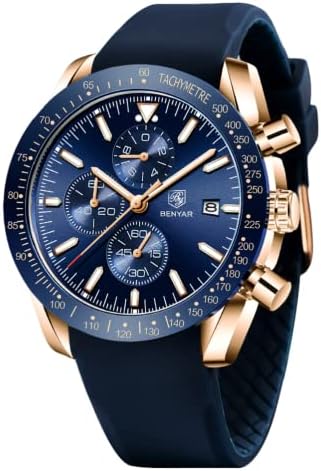 BENYAR Uhren Herren Analog Quarz Chronograph Herrenuhren Wasserdicht Datum Lederband Armbanduhr Lässig Business-Kleid fur Männer Klassische Elegantes Geschenk