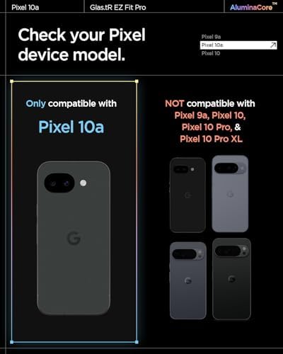 Spigen AluminaCore Tempered Glass Screen Protector [Glas.tR EZ FIT Pro] designed for Pixel 10a [2 Pack] 10H+ Hardness, Aluminum-Enhanced Durability
