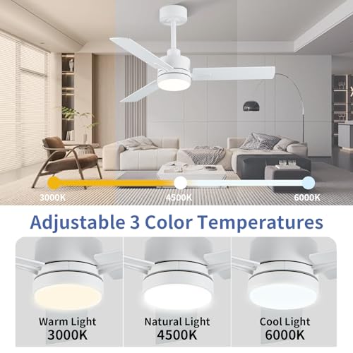Image of LANMEL 42 Inch Metal Ceiling Fan with Light, Modern Flush Mount Low Profile with Remote Control, Reversible, 3cct Dimmable, Quiet, White LED for Bedroom, Living Room, Indoor /Outdoor Patio Use