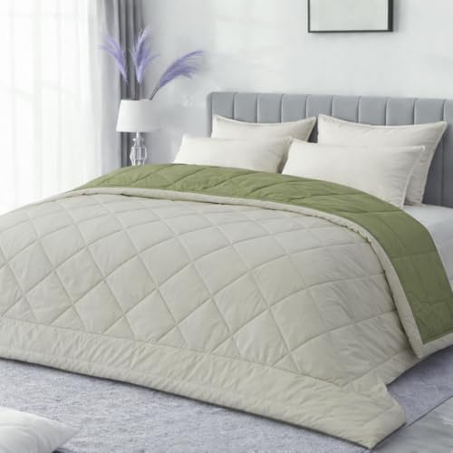 Image of King Size Comforter for Double Bed, 220 GSM Soft Microfiber AC Blanket, All Season Lightweight Reversible Bed Quilt, Premium Bedding, 90 x 100 Inch, Sage Green-Light Green