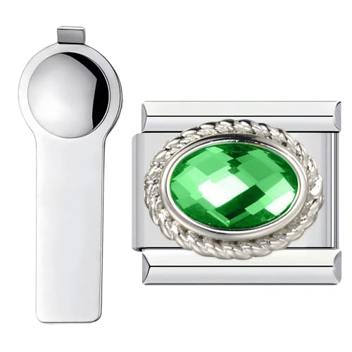 VLYX Personalized Birthstone Series Charm – 9mm Stainless Steel Italian Link Bracelet Accessory with Installation Tool (May)