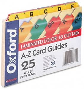 Oxford Laminated Index Card Guides - Preprinted Tab Organizers For Filing