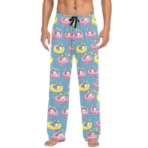 Men's Pajama Pants Cat Swimming Ring Pajamas Bottoms Pj Pants Soft Cotton Lounge Pant Sleepwear Bottom for Men3