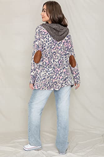 Image of Eloges Women's Multi Stripe Soft Knit Open Cardigan with Suede Elbow Patch