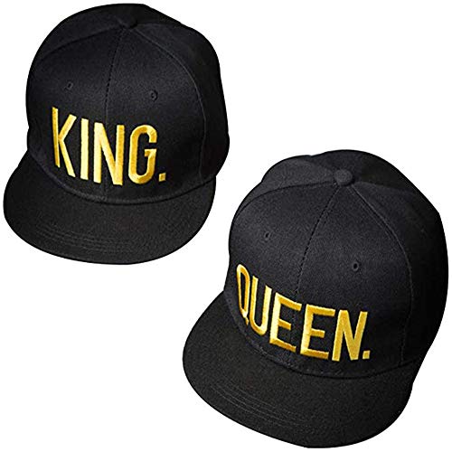 2 Tops King & Queen Chapeau, King & Queen Casquette, Camouflage Casquettes pour,Hip Hop Casquette De Unisexe Hommes Lover Couples Embroidered Rapper Casquette Baseball (Noir) Cover
