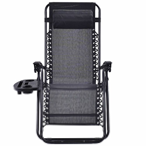 Image of GIANTEX 2 PCS Zero Gravity Chair Patio Chaise Lounge Chairs Outdoor Yard Pool Recliner Folding Lounge Chair with Cup Holder (Black)