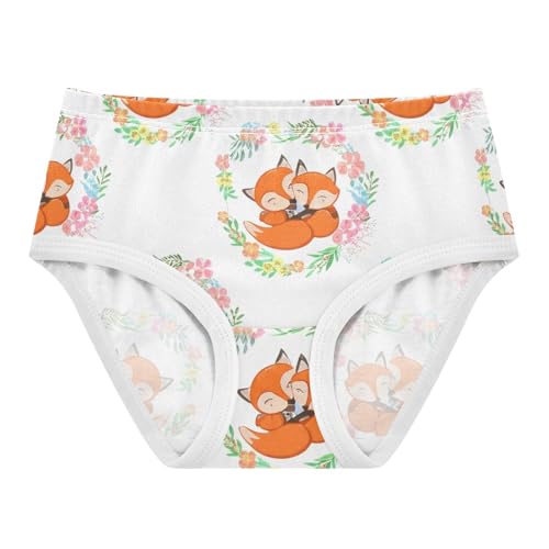 Cute Cartoon Foxes Floral White Toddler Underwear Floral 2t Cotton Panties for Girl Durable Briefs Girls Undies