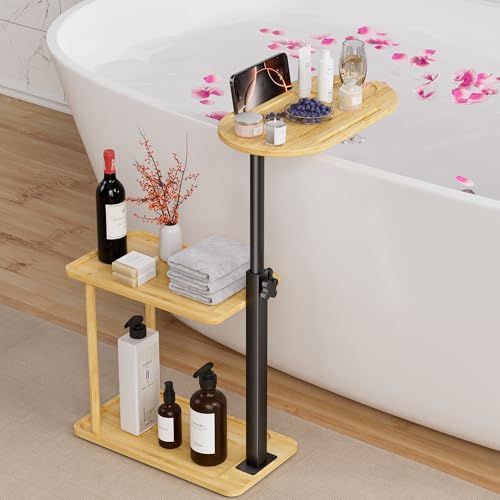 Sunnacate Bathtub Tray Table, Freestanding Bath Side Table Tub Tray Caddy