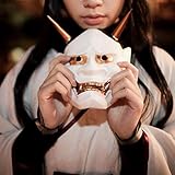 3.Un tamaño más adecuado LZNFLY Mascara Vintage japonés Budista Malvado Oni NOH Hannya máscara de Disfraces de Halloween máscara de Terror, Blanco