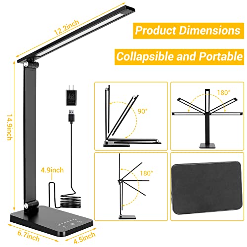 Led Desk Lamp,Desk Lamp With Usb Charging Port,Desk Lamps For Home Office,Stepless Dimming Desk Light With 5 Color Modes,Eye Caring Office Lamp With Timmer & Memory Function,Touch Control Study Lamp #TOP5