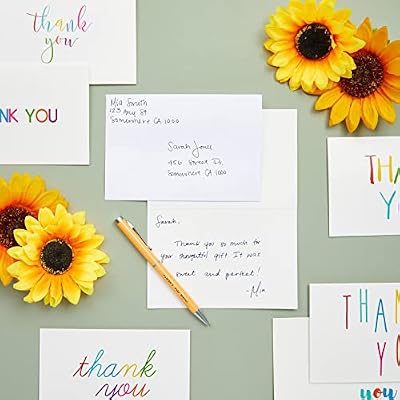 Juvale Thank You Cards with Envelopes - Bulk Blank Thank You Notes & Cards for Kids & Adults - 6 Assorted Rainbow Designs - White, 48 Pack, 4 x 6 In