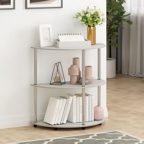Image of Furinno Frans Turn-N Half Round Console Table with Stainless Steel Tubes, White Oak, 15.6D x 31.1W x 30.8H in