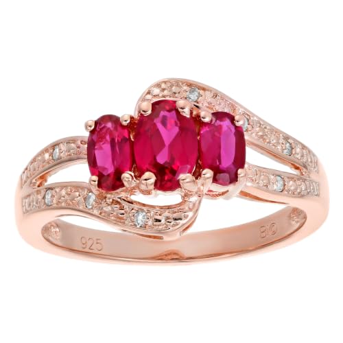 1,20 Ct ovalado rojo rubí y topacio blanco anillo en color rosa bañado en plata de ley 1,20 Ct ovalado rojo rubí y topacio blanco anillo en color rosa bañado en plata de ley